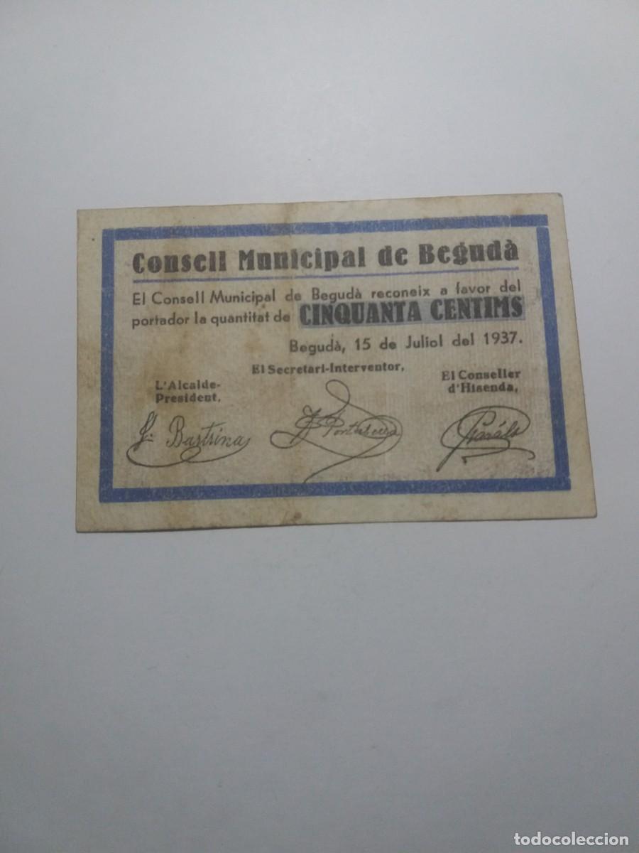 Billetes locales: Billete 50 C&egrave;ntims Consell Municipal BEGUD&Aacute; 15 Juliol 1937