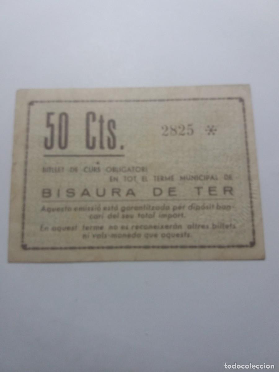 Billetes locales: Billete 50 C&egrave;ntims Ajuntament BISAURA DE TER 22 Maig 1937