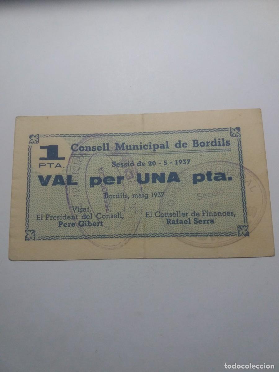 Billetes locales: Billete 1 Pesseta Consell Municipal BORDILS 20-5-1937