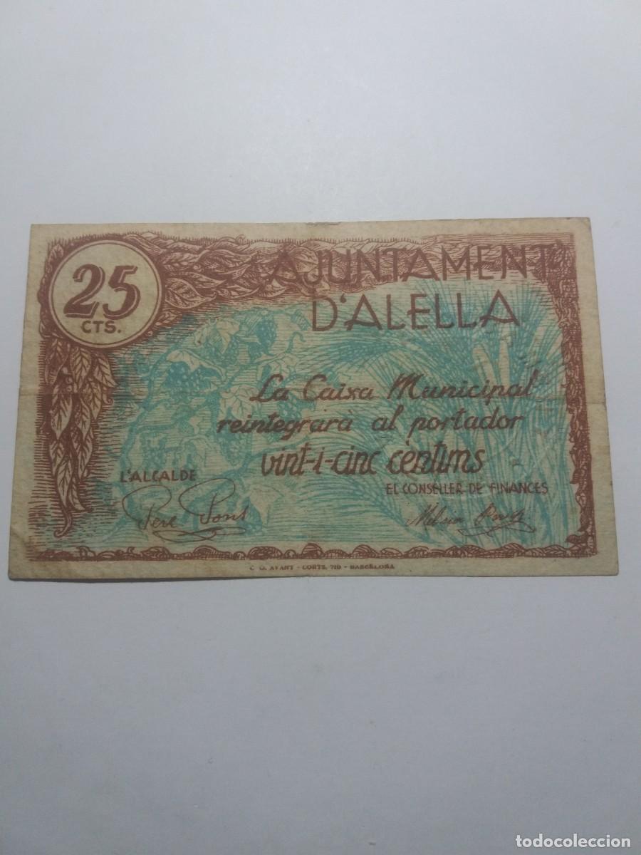 Billetes locales: Billete 25 C&egrave;ntims Ajuntament ALELLA