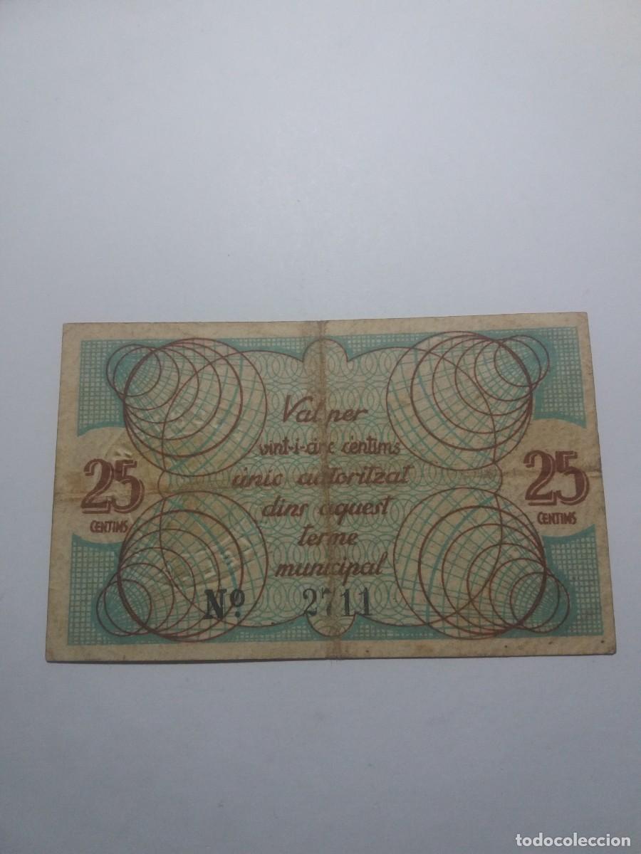 Billetes locales: Billete 25 C&egrave;ntims Ajuntament ALELLA - Foto 2