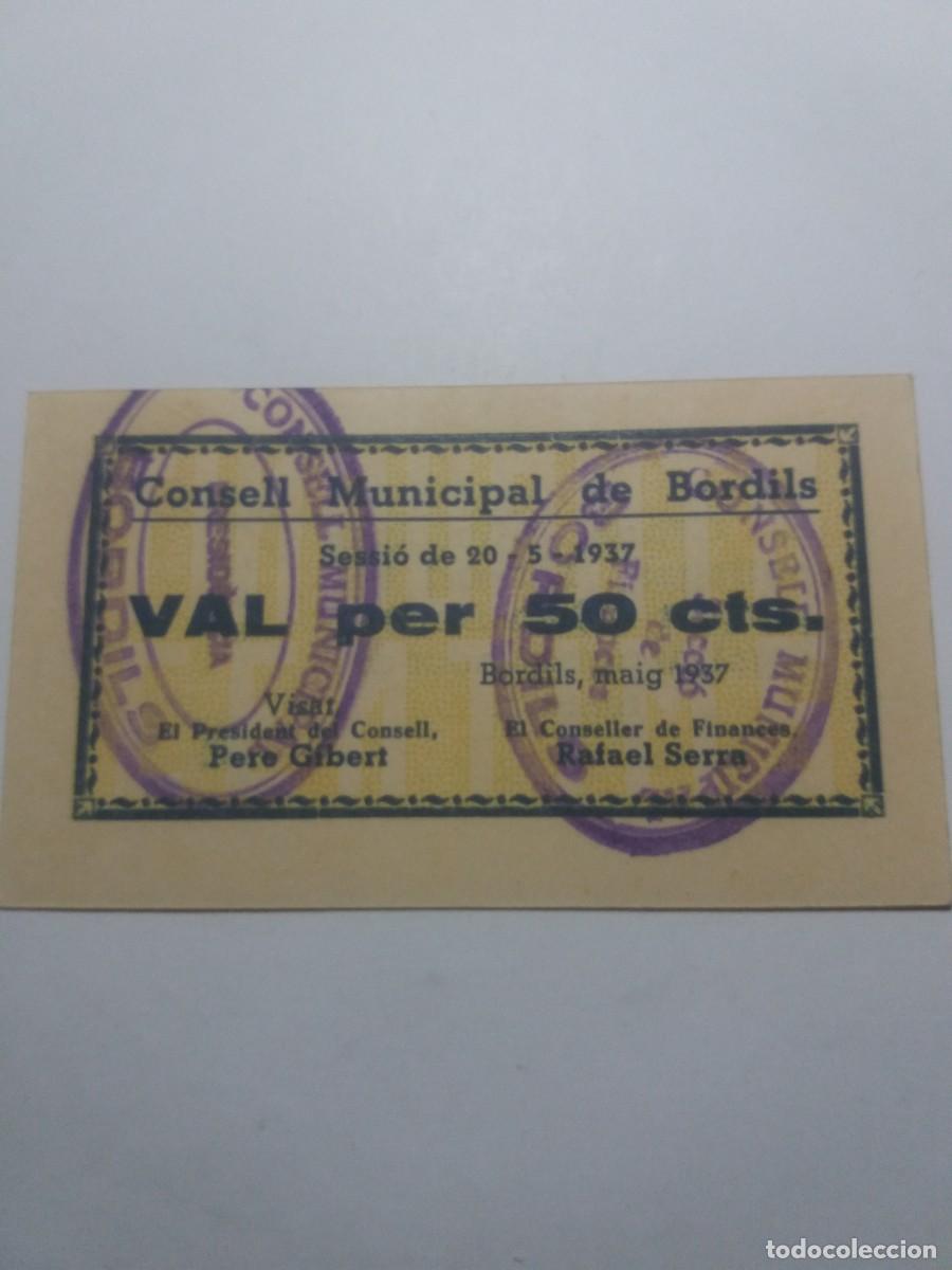 Billetes locales: Billete 50 C&egrave;ntims Consell Municipal BORDILS Maig 20-5-1937