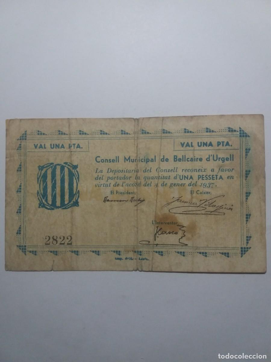 Billetes locales: Billete 1 Pesseta Consell Municipal BELLCAIRE D'URGELL 4 Gener 1937
