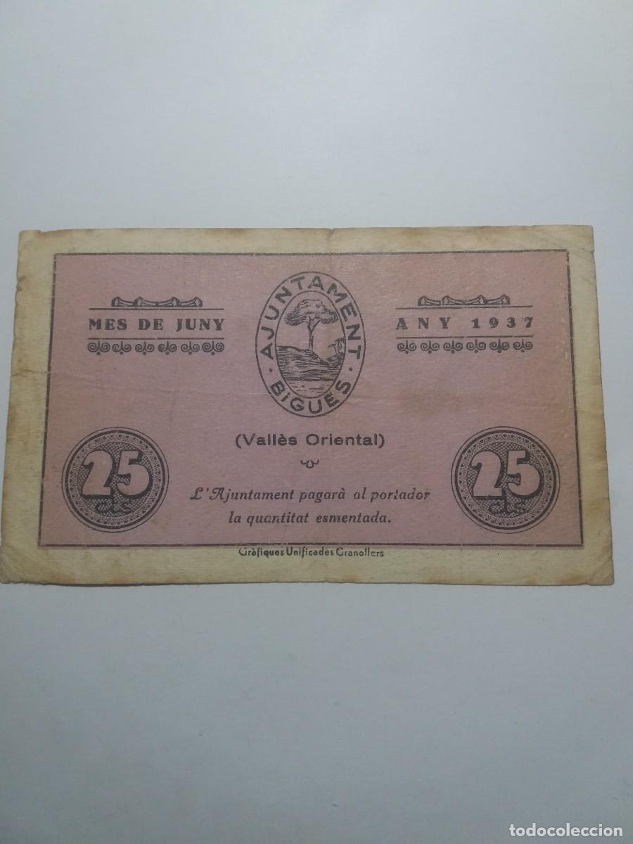 Billetes locales: Billete 25 C&egrave;ntims Ajuntament BIGUES Juny 1937