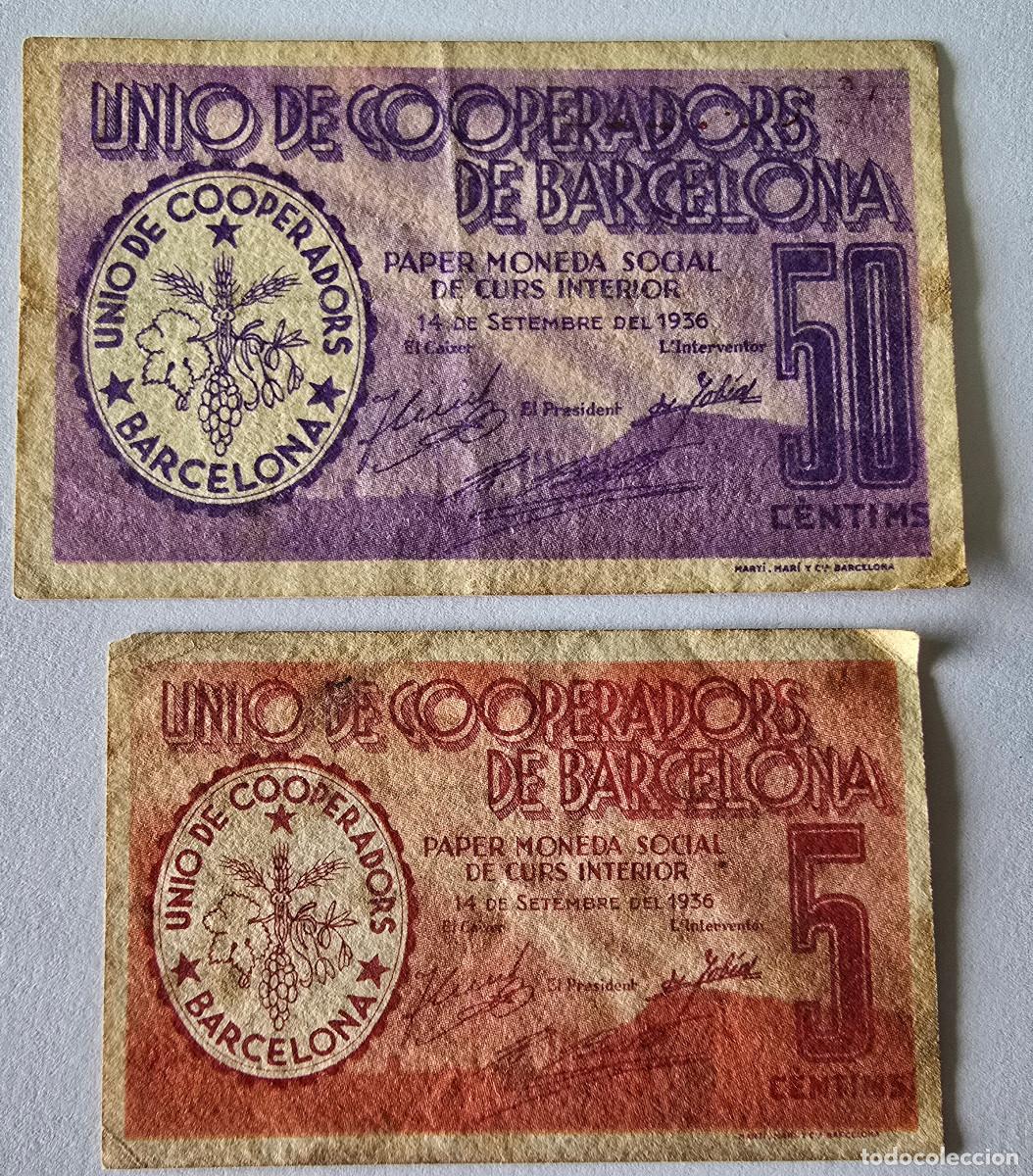 Lokale Banknoten: billetes unio cooperadors de barcelona 5-50 centimos