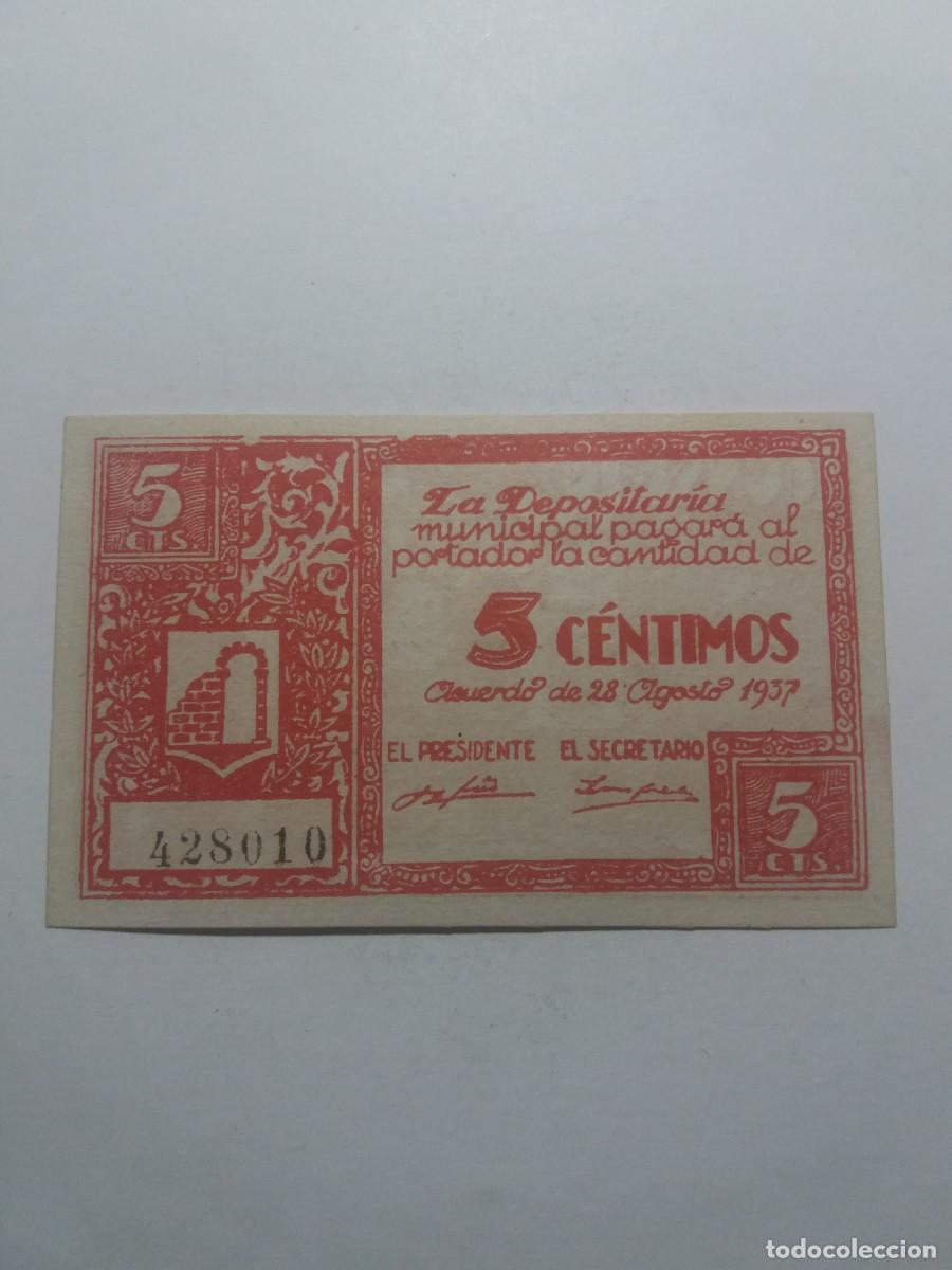 Billetes locales: Billete 5 C&eacute;ntimos Depositar&iacute;a Municipal C.M. GRAUS 28 Agosto 1937