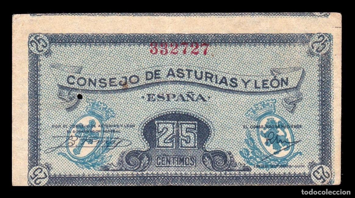 Billetes locales: Espa&ntilde;a Asturias y Le&oacute;n Error desplazado 25 C&eacute;ntimos 1936 Pick S601 Mbc Vf