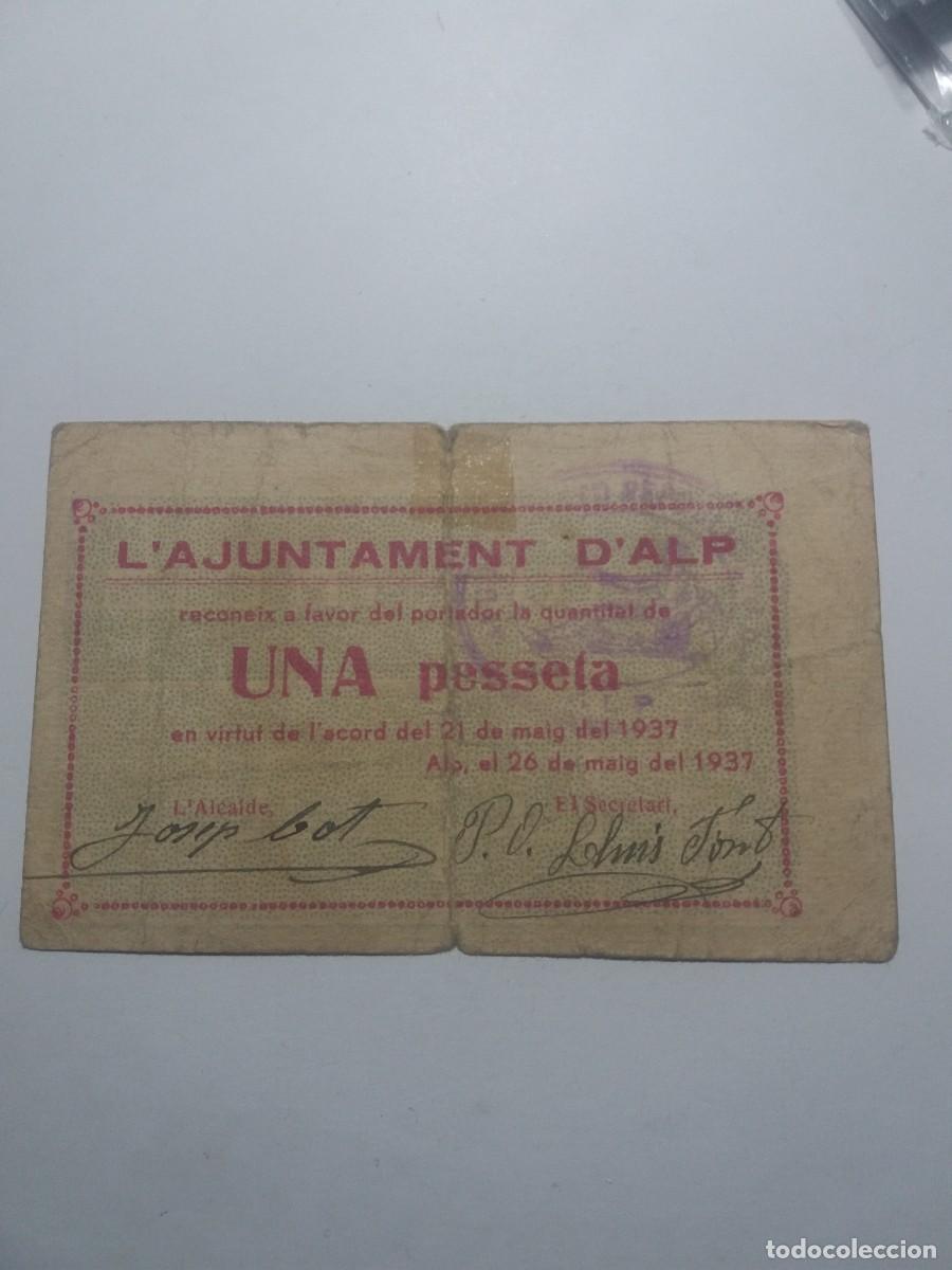 Billetes locales: Billete 1 Pesseta Ajuntament ALP 21 Maig 1937