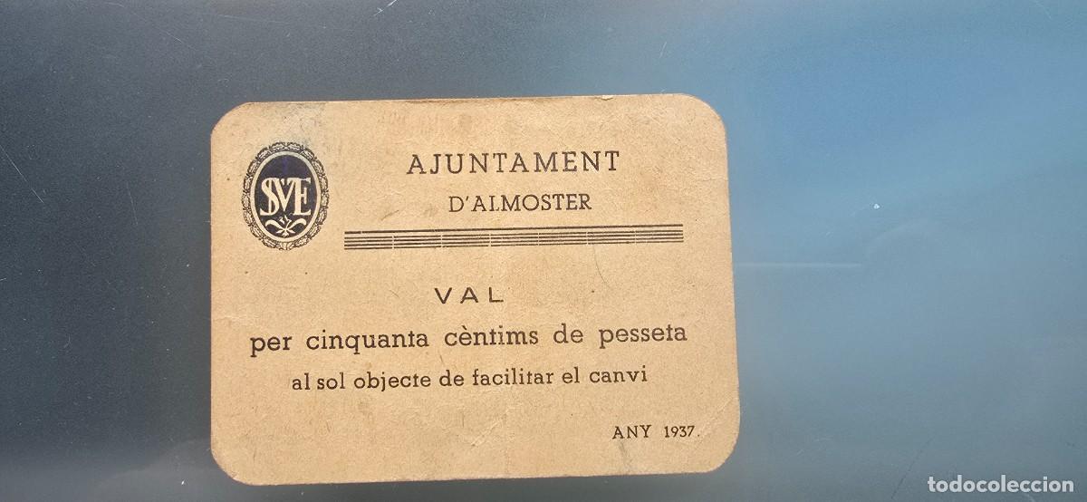 Billetes locales: Billete local Almoster. 50 cts. 1937. Muy raro.