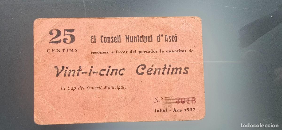 Billetes locales: Billete local Asco. 25 cts. Muy raro.