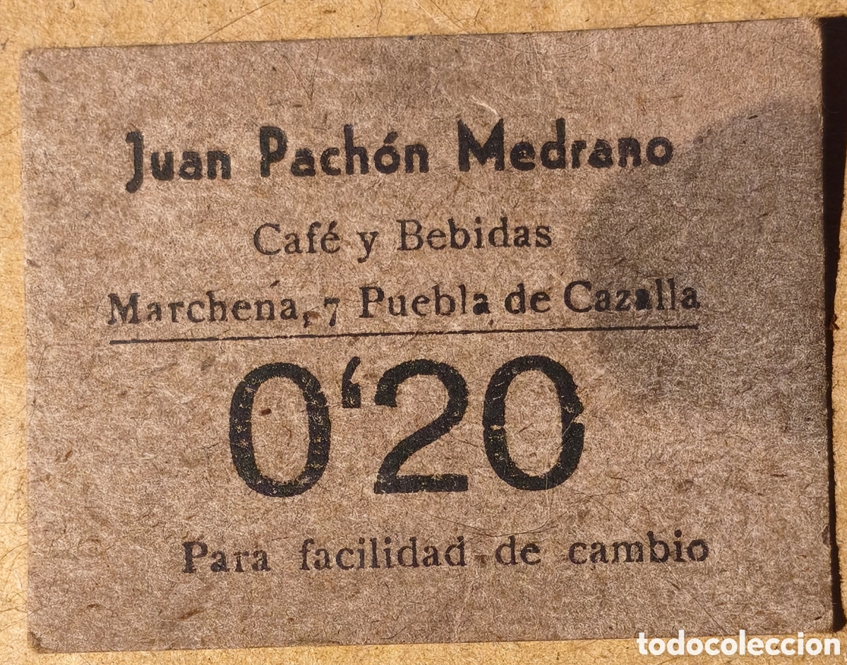 Billetes locales: RGH NO CAT - Caf&eacute; y bebidas - Juan Pach&oacute;n Medrano - Puebla de Cazalla - Sevilla