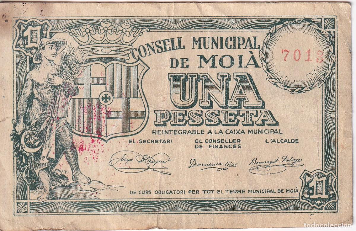 Billets locaux: BILLETE DE 1 PESETA DEL CONSELL MUNICIPAL DE MOIA DEL A&Ntilde;O 1937