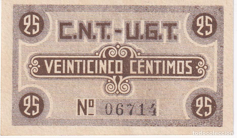 Local Banknotes: BILLETE DE 25 CENTIMOS DE LA FEDERACION DE SARDA&Ntilde;OLA-RIPOLLET DEL A&Ntilde;O 1937 CNT-UGT