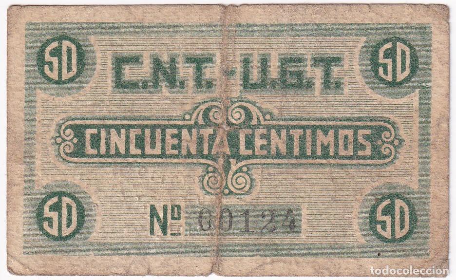 Local Banknotes: BILLETE DE 50 CENTIMOS DE LA FEDERACION DE SARDA&Ntilde;OLA-RIPOLLET DEL A&Ntilde;O 1937 CNT-UGT