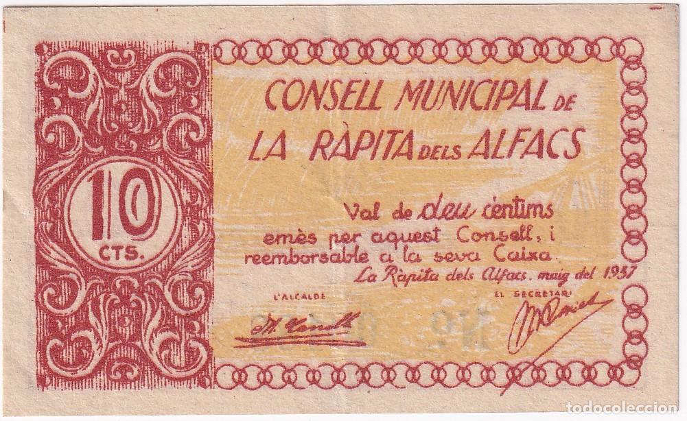 Banconote locali: BILLETE DE 10 CENTIMOS DEL CONSELL MUNICIPAL DE LA RAPITA DELS ALFACS DEL A&Ntilde;O 1937