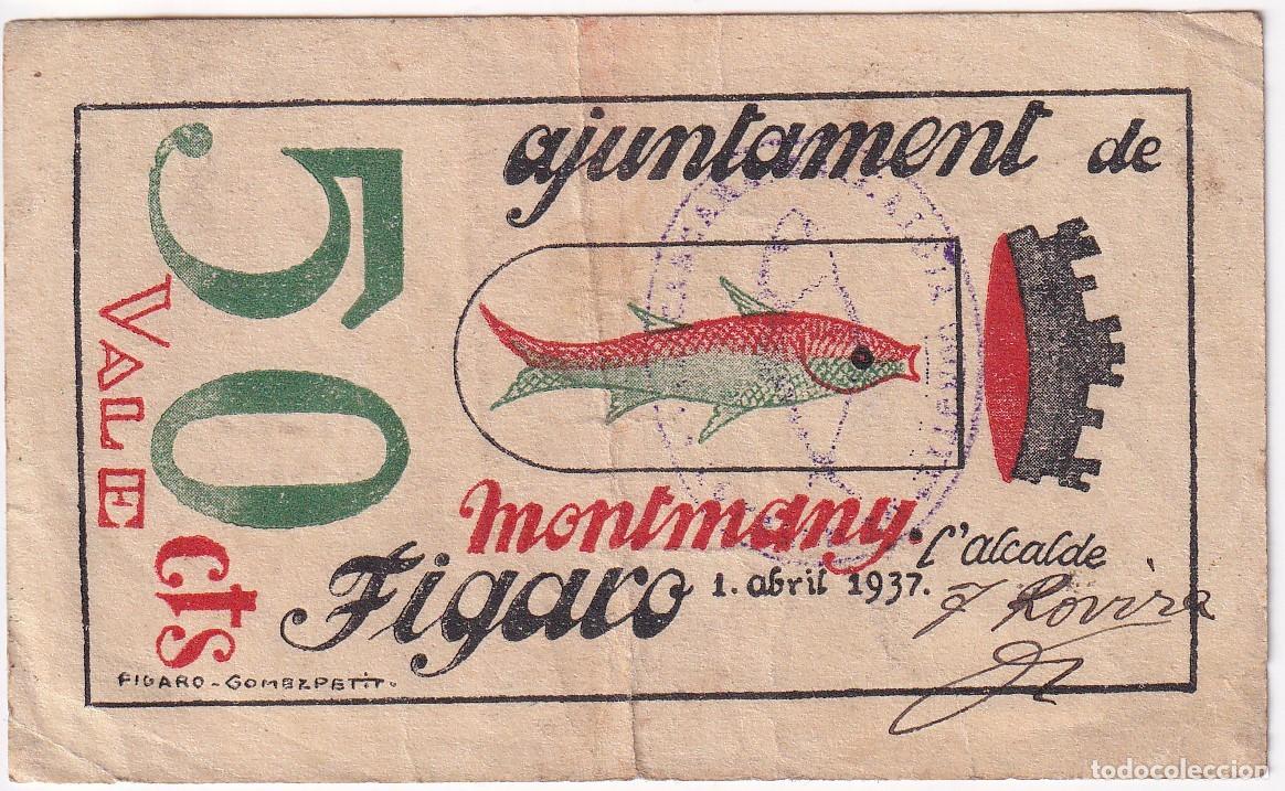Banconote locali: BILLETE DE 50 CENTIMOS DEL AJUNTAMENT DE MONTMANY (FIGARO) DEL A&Ntilde;O 1937