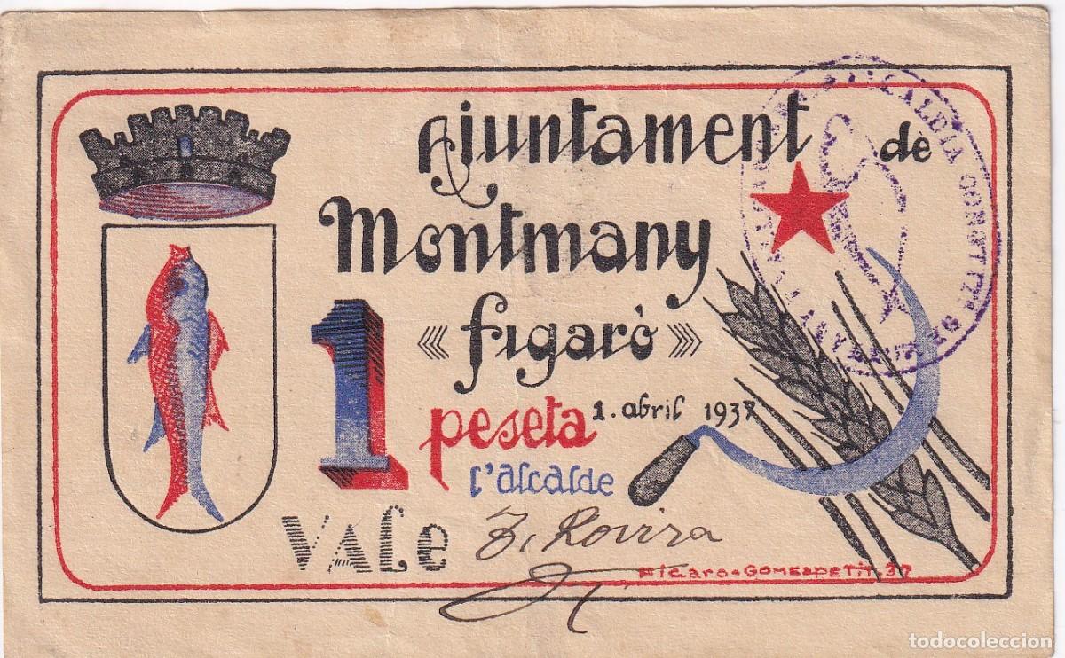 Banconote locali: BILLETE DE 1 PESETA DEL AJUNTAMENT DE MONTMANY (FIGARO) DEL A&Ntilde;O 1937