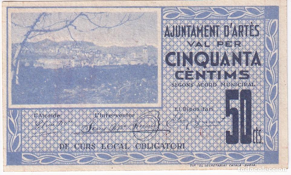 Banconote locali: BILLETE DE 50 CENTIMOS DEL AJUNTAMENT DE ARTES DEL A&Ntilde;O 1937 SIN CIRCULAR (SC)