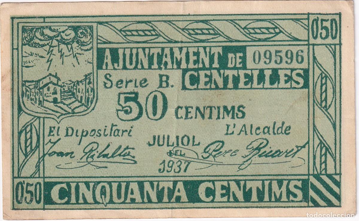 Banconote locali: BILLETE DE 50 CENTIMOS DEL AJUNTAMENT DE CENTELLES DEL A&Ntilde;O 1937