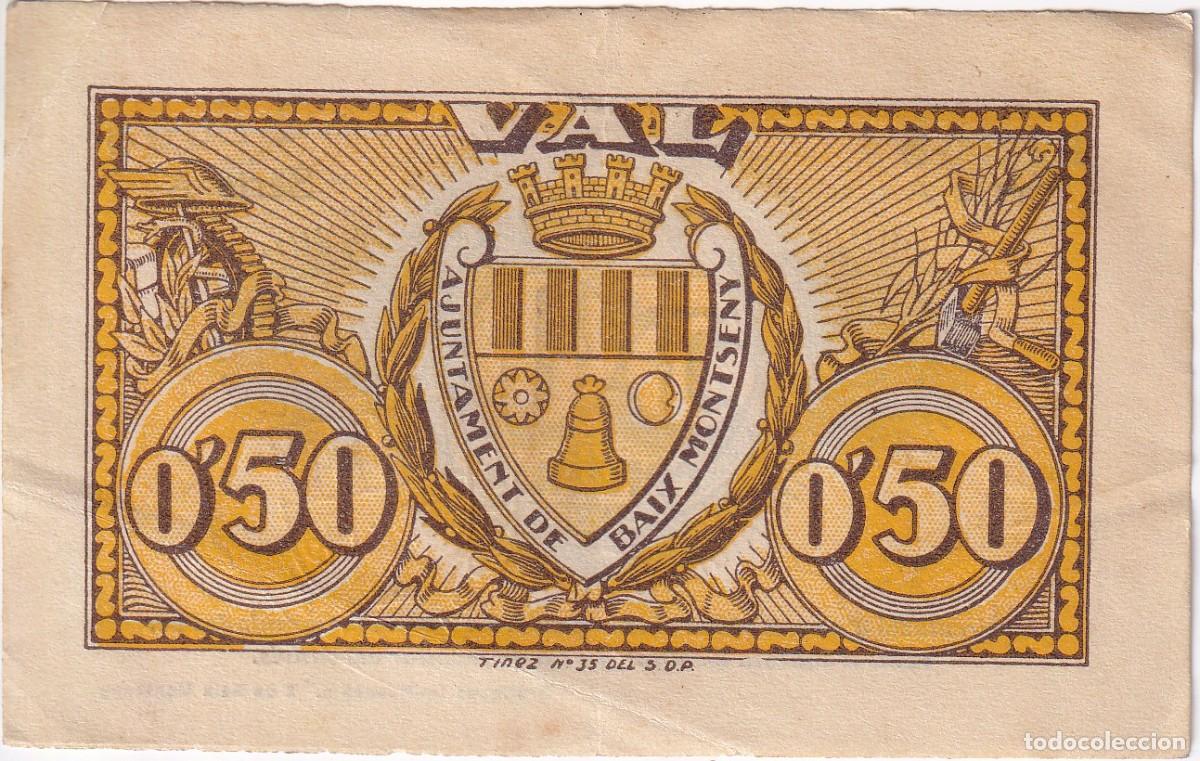 Billets locaux: BILLETE DE 50 CENTIMOS DEL AJUNTAMENT DE BAIX MONTSENY DEL A&Ntilde;O 1937