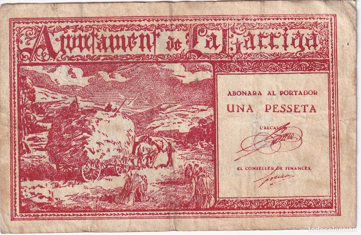 Local Banknotes: BILLETE DE 1 PESETA DEL AJUNTAMENT DE LA GARRIGA DEL A&Ntilde;O 1937 - NUMERO MUY BAJO 90