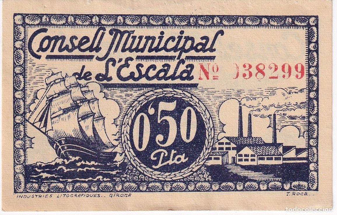 Local Banknotes: BILLETE DE 50 CENTIMOS DEL CONSELL MUNICIPAL DE L'ESCALA DEL A&Ntilde;O 1937