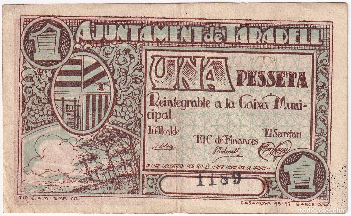 Local Banknotes: BILLETE DE 1 PESETA DEL AJUNTAMENT DE TARADELL DEL A&Ntilde;O 1937