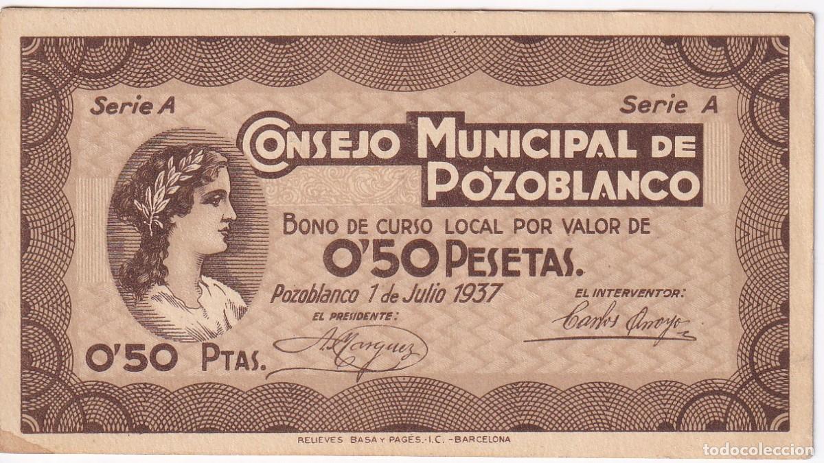 Local Banknotes: BILLETE DE 50 CENTIMOS DEL CONSEJO MUNICIPAL DE POZOBLANCO DEL A&Ntilde;O 1937 - NULO (CORDOBA)