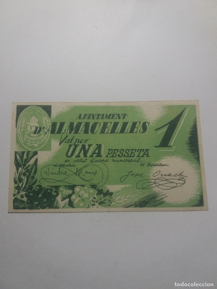 Billetes locales: Billete 1 Pesseta Ajuntament ALMACELLES Octubre 1937