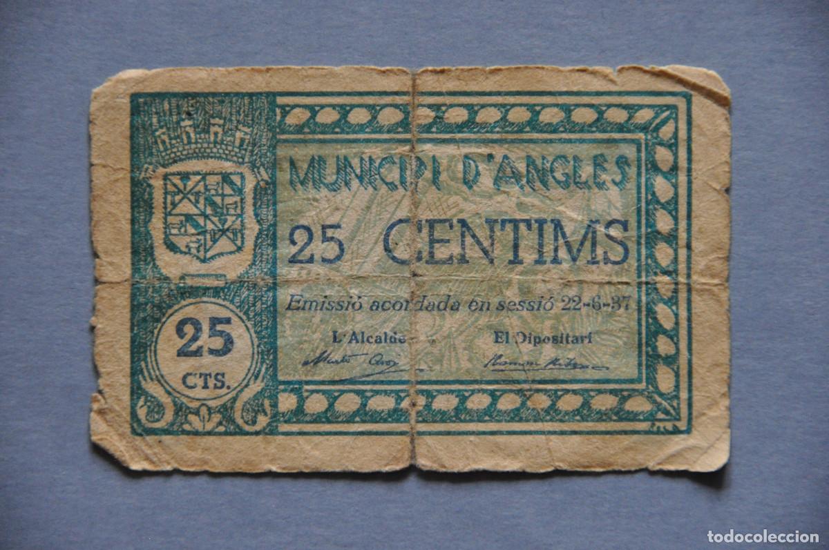 Billetes locales: MUNICIPIO D'ANGLES - 25 CENTIMS 1937