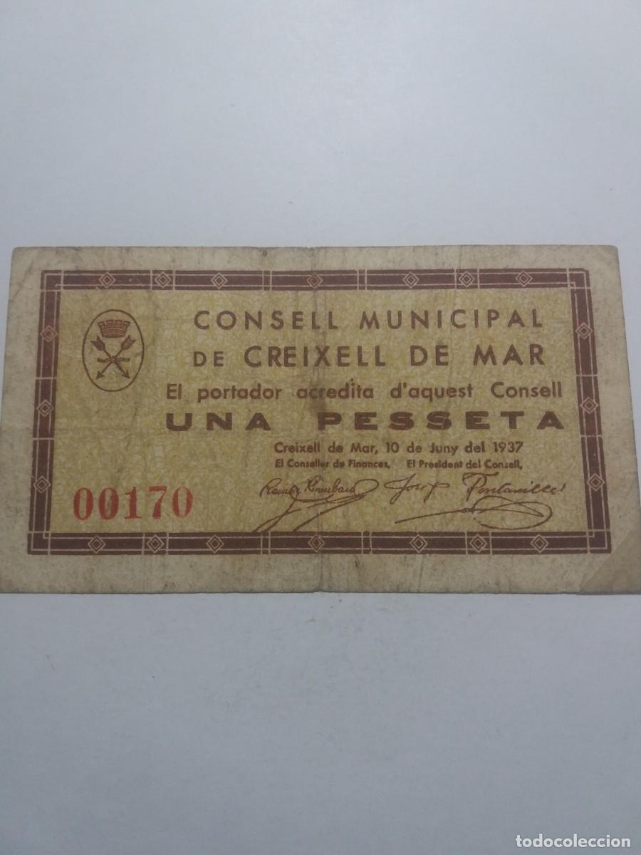 Billetes locales: Billete 1 Pesseta Consell Municipal CREIXELL DE MAR 10 Juny 1937