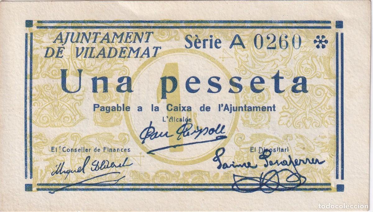 Banconote locali: BILLETE DE 1 PESETA DE AJUNTAMENT DE VILADEMAT DEL A&Ntilde;O 1937