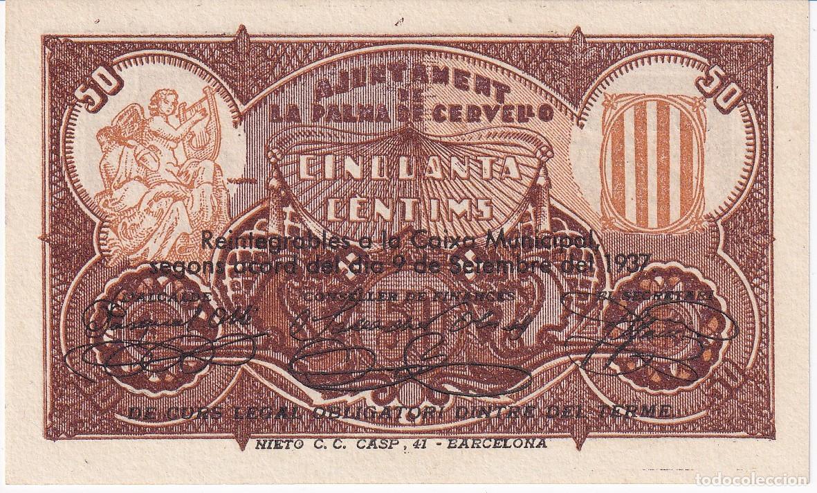 Billetes locales: BILLETE DE 50 CENTIMOS DEL AJUNTAMENT DE LA PALMA DE CERVELLO DEL A&Ntilde;O 1937 SIN CIRCULAR (SC)