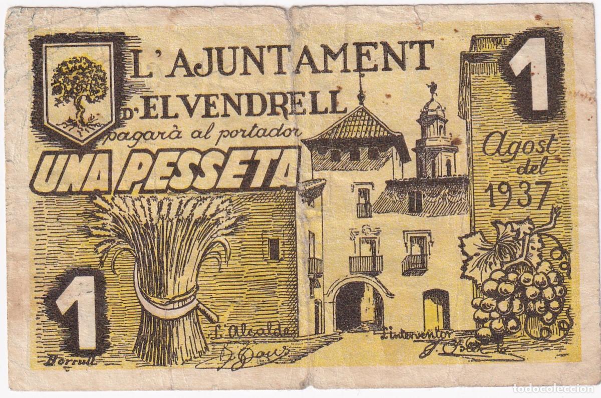 Notas locais: BILLETE DE 1 PESETA DEL AJUNTAMENT DE EL VENDRELL DEL A&Ntilde;O 1937