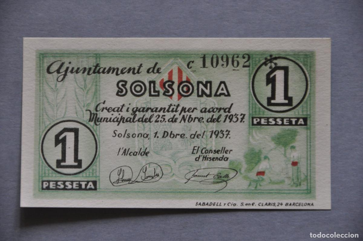 Billetes locales: AYUNTAMIENTO DE SOLSONA - 1 PESSETA 1937