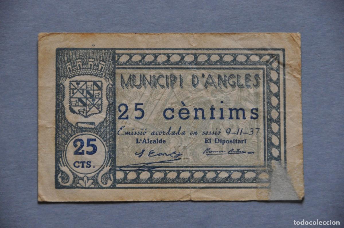 Billetes locales: MUNICIPIO D'ANGLES - 25 CENTIMS 9-11-1937