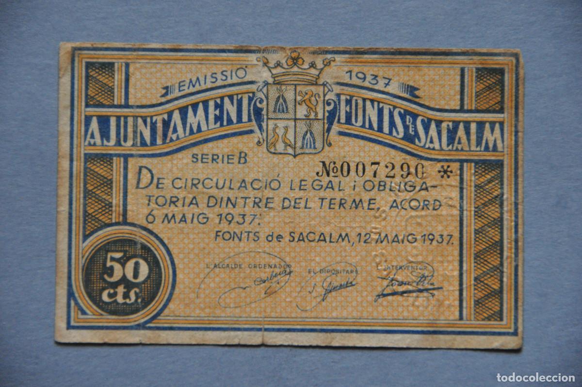 Billetes locales: AYUNTAMIENTO FONTS DE SACALM - 50 CENTIMS 1937