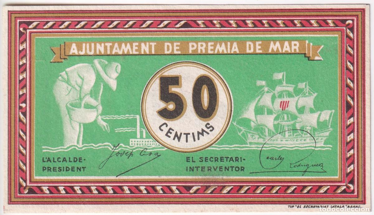 Local Banknotes: BILLETE DE 50 CENTIMOS DEL AJUNTAMENT DEL PREMIA DE MAR DEL A&Ntilde;O 1937 SIN CIRCULAR (SC)