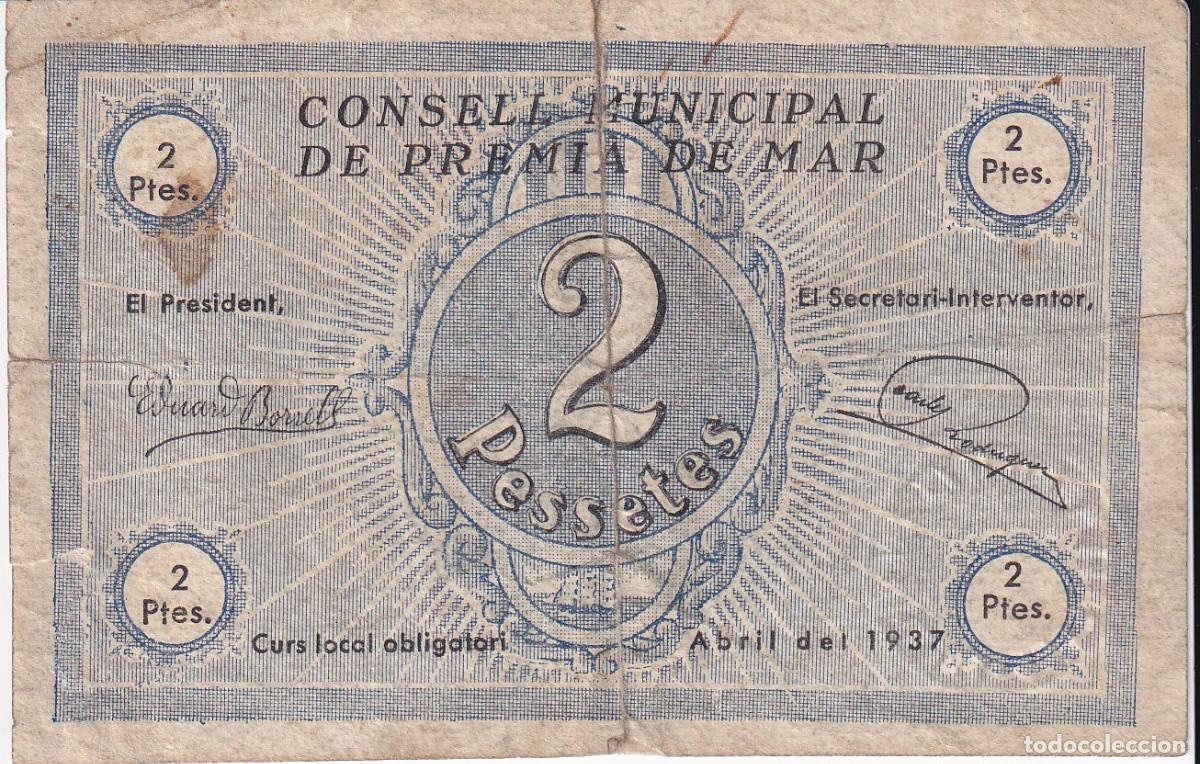 Billetes locales: BILLETE DE 2 PESETAS DEL AJUNTAMENT DEL PREMIA DE MAR DEL A&Ntilde;O 1937
