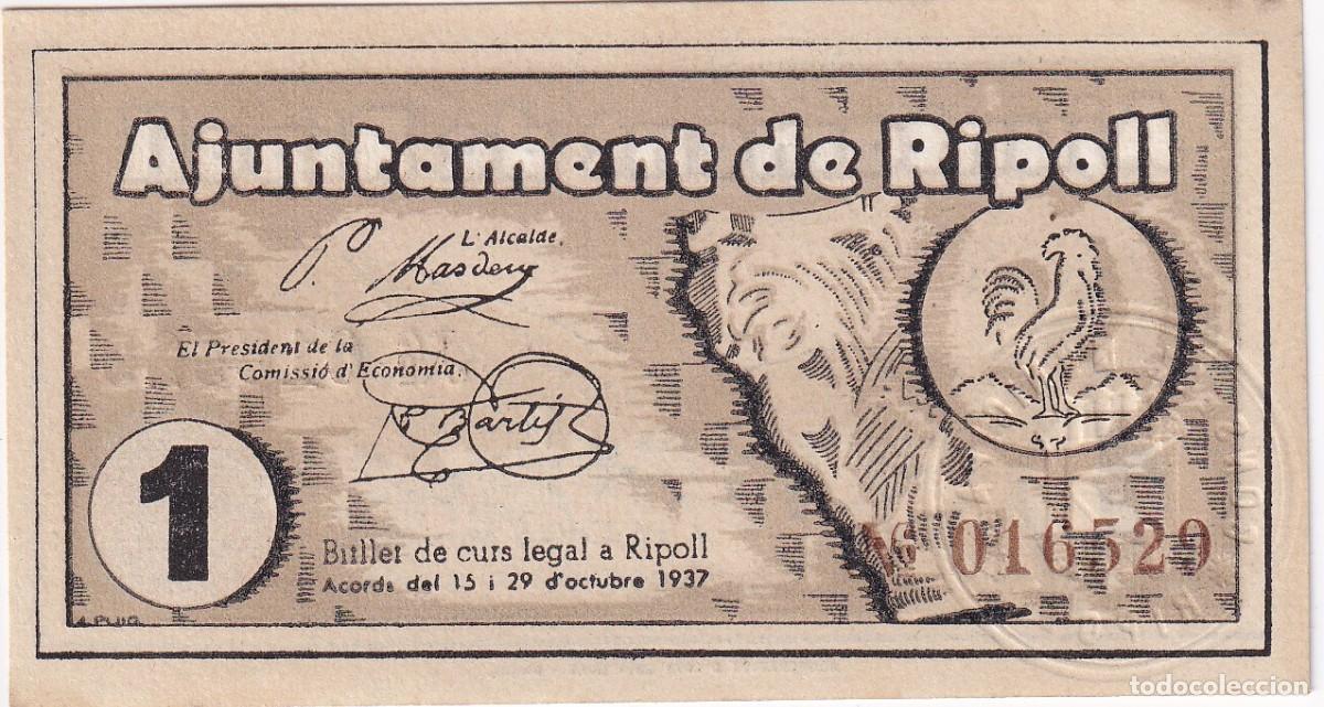 Billetes locales: BILLETE DE 1 PESETA DEL AJUNTAMENT DE RIPOLL DEL A&Ntilde;O 1937 CON SELLO SECO SIN CIRCULAR (SC)