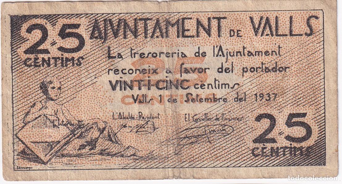 Banconote locali: BILLETE DE 25 CENTIMOS DEL AJUNTAMENT DE VALLS DEL A&Ntilde;O 1937