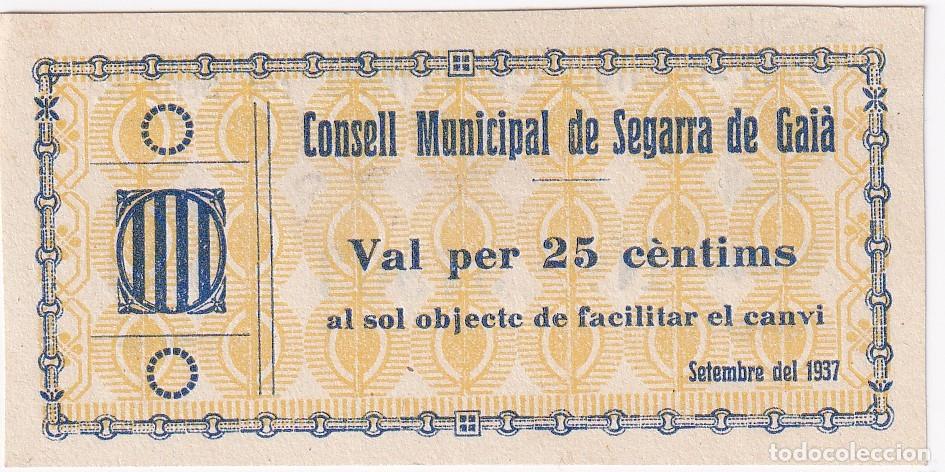 Banconote locali: BILLETE DE 25 CENTIMOS DEL CONSELL MUNICIPAL DE SEGARRA DE GAI&Agrave; DEL A&Ntilde;O 1937 SIN CIRCULAR (SC)