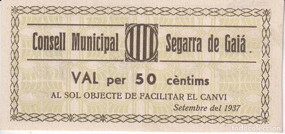 Notas locais: BILLETE DE 50 CENTIMOS DEL CONSELL MUNICIPAL DE SEGARRA DE GAI&Agrave; DEL A&Ntilde;O 1937 SIN CIRCULAR (SC)
