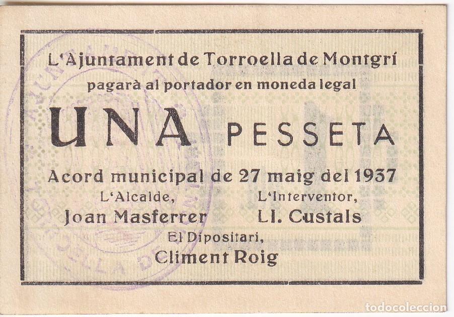 Banconote locali: BILLETE DE 1 PESETA DEL AJUNTAMENT DE TORROELLA DE MONTGRI DEL A&Ntilde;O 1937
