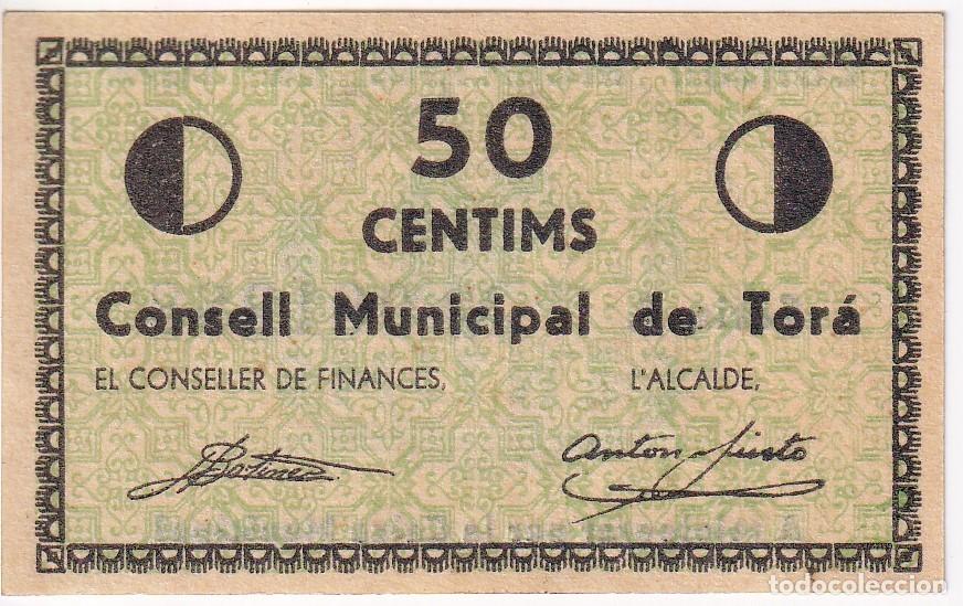 Billetes locales: BILLETE DE 50 CENTIMOS DEL CONSELL MUNICIPAL DE TORA DEL A&Ntilde;O 1937 SIN CIRCULAR (SC)