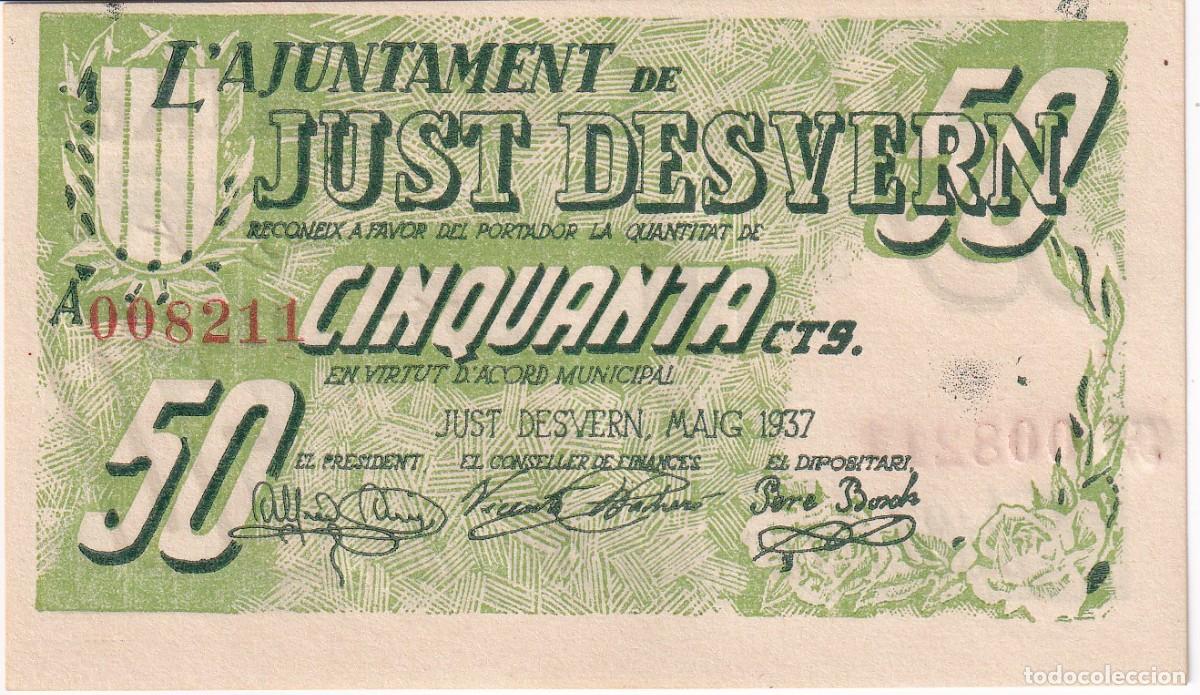 Banconote locali: BILLETE DE 50 CENTIMOS DEL AJUNTAMENT DE JUST DESVERN DEL A&Ntilde;O 1937 SIN CIRCULAR (SC)