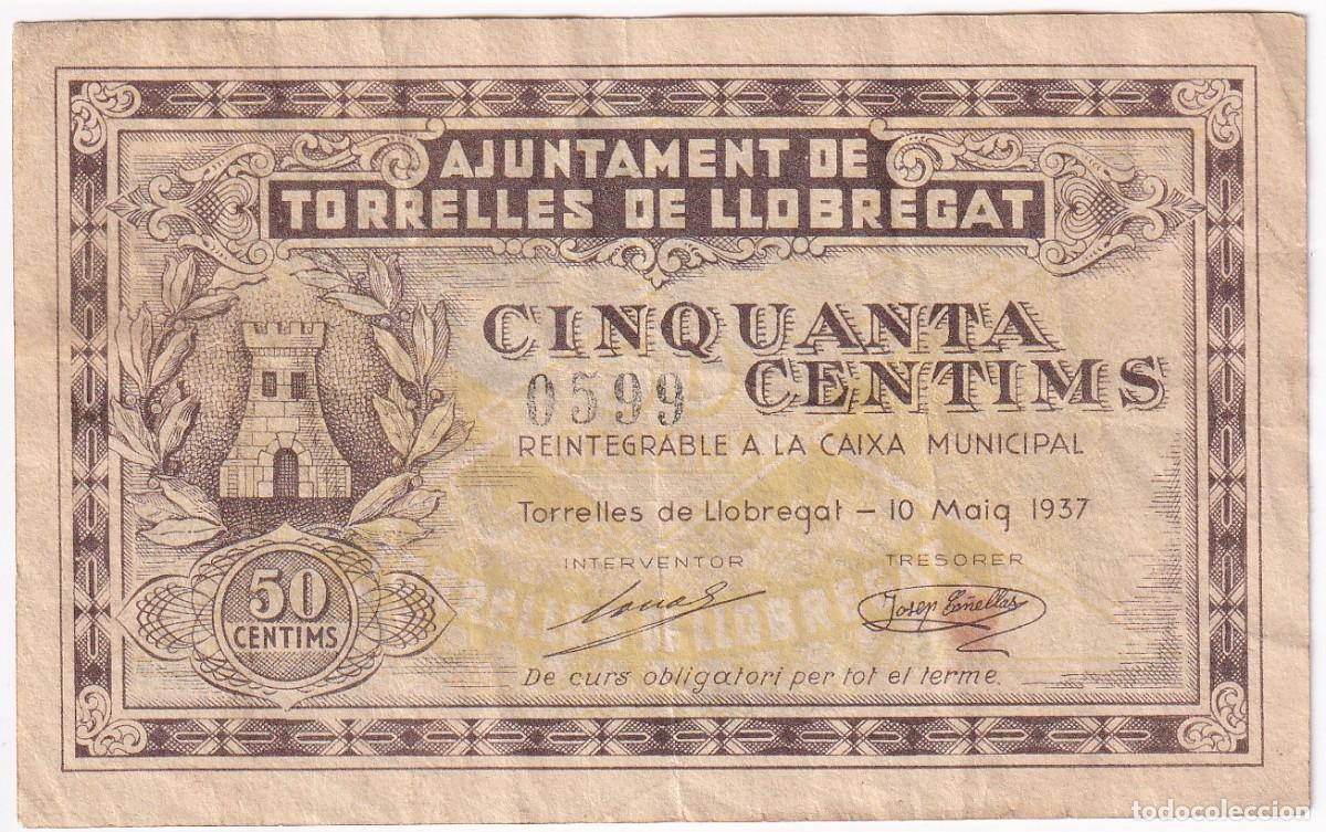 Banconote locali: BILLETE DE 50 CENTIMOS DEL AJUNTAMENT DE TORRELLES DEL A&Ntilde;O 1937