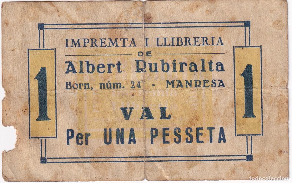 Notas locais: BILLETE - VALE DE 1 PESETA DE LA LLIBRERIA RUBIRALTA DE MANRESA