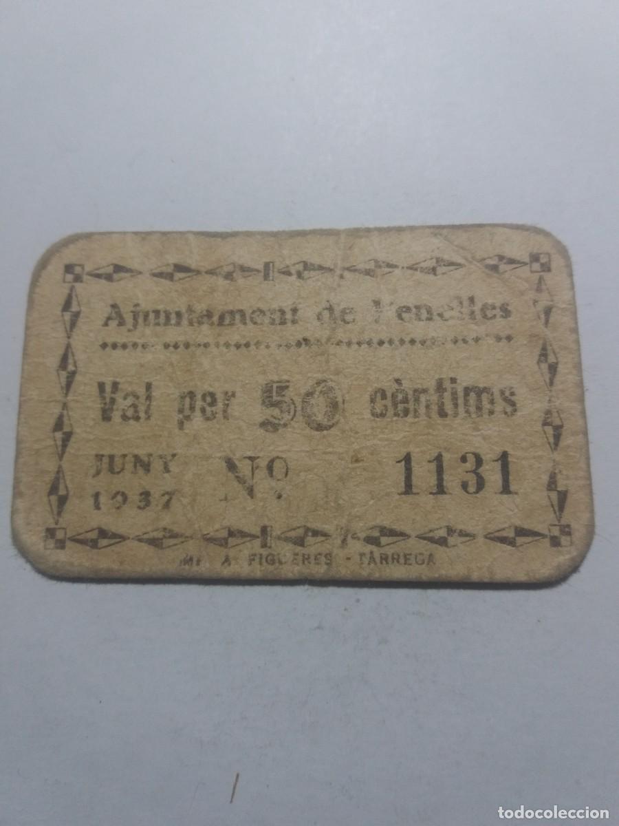 Billetes locales: Billete 50 C&egrave;ntims Ajuntament PENELLES Juny 1937
