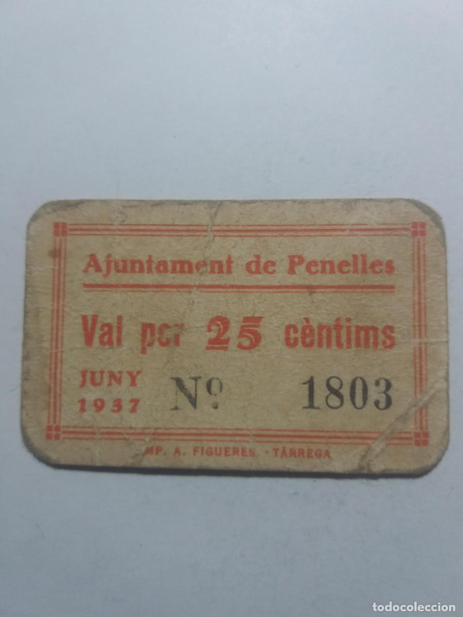Billetes locales: Billete 25 C&egrave;ntims Ajuntament PENELLES Juny 1937